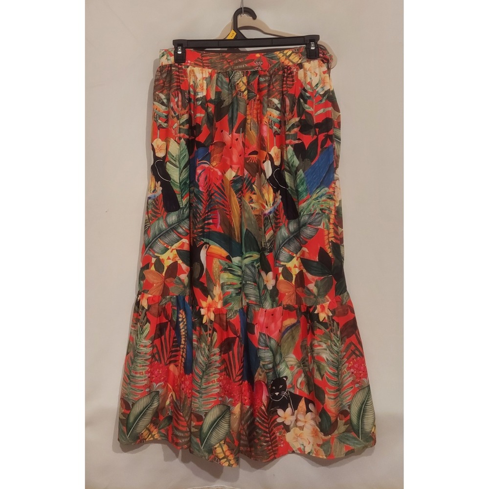 Rachel Zoe Womens Floral Jungle Print Ruffle Tiered Boho Maxi Skirt Size Large